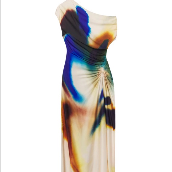 A.L.C. Penny Satin Midi Dress. In Blue and Cream - Picture 5 of 6